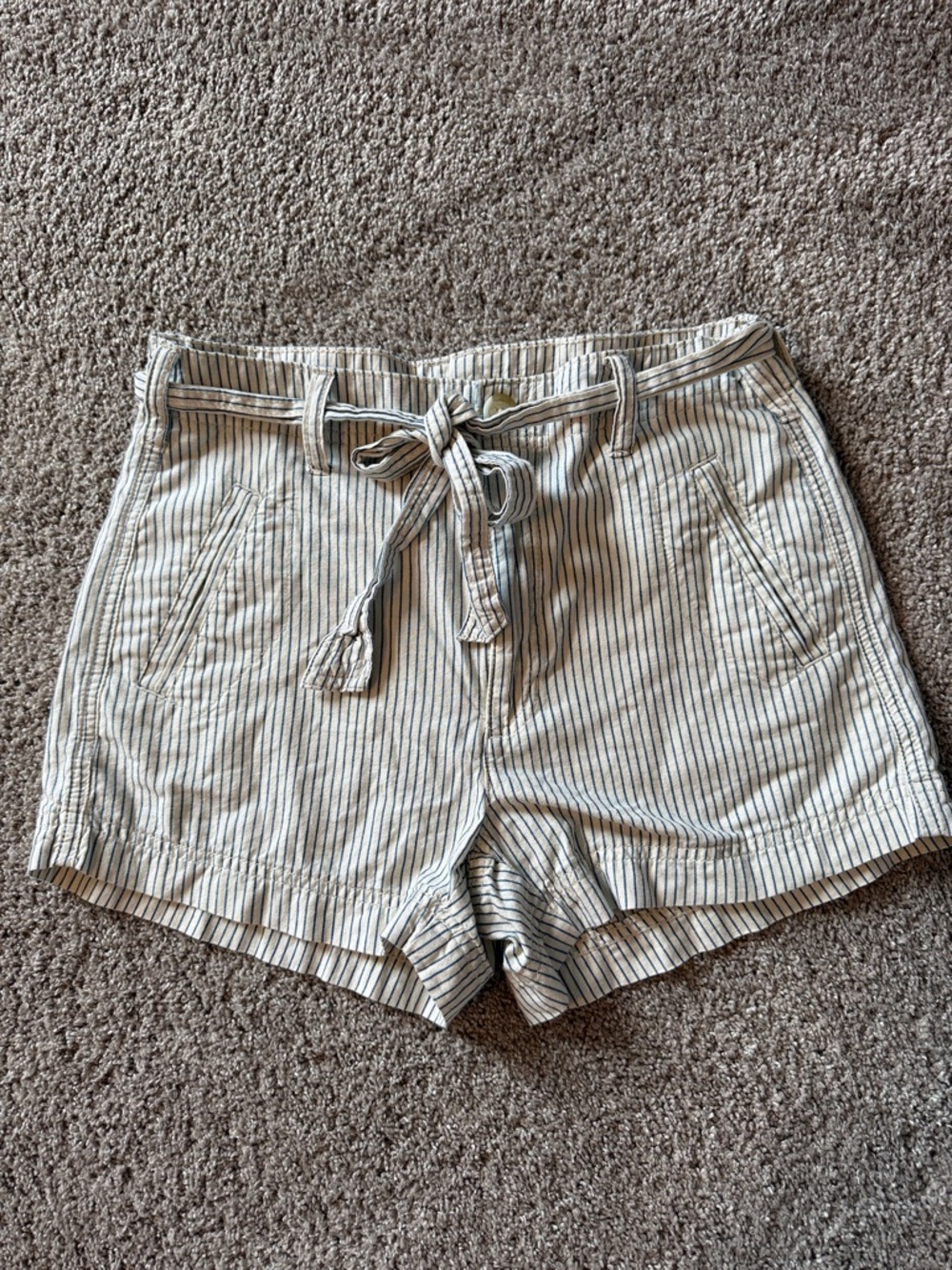 American Eagle Outfitters Cream and Navy Striped Tie-Waist Shorts